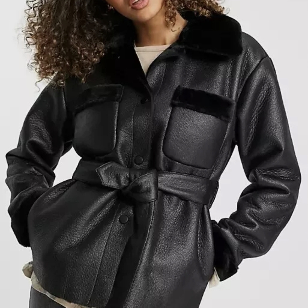 Topshop Women's Black Faux Leather Jacket